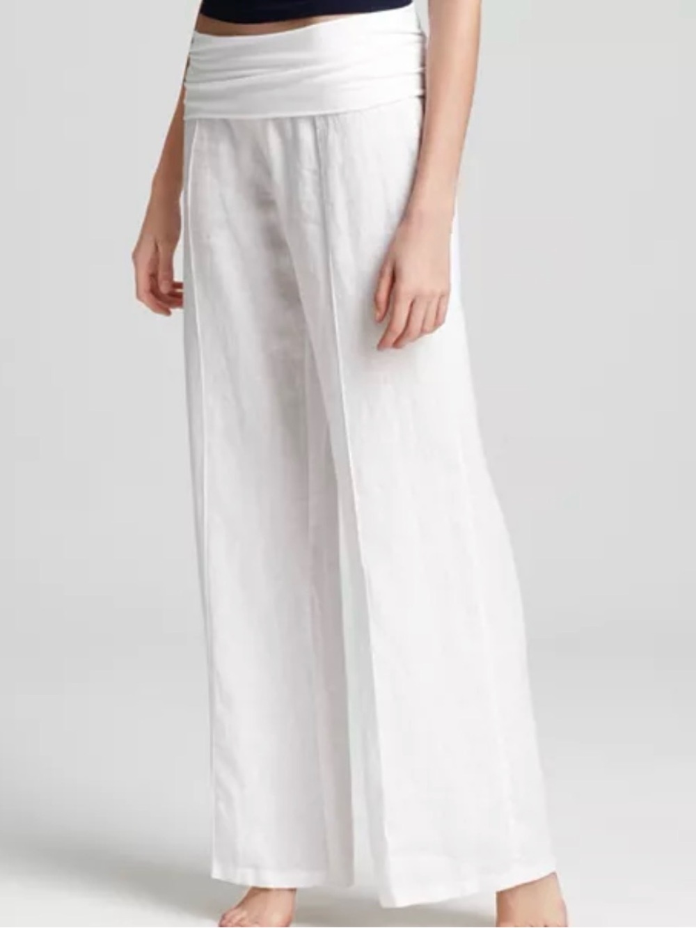 Wide-Leg Waist White Linen Pants